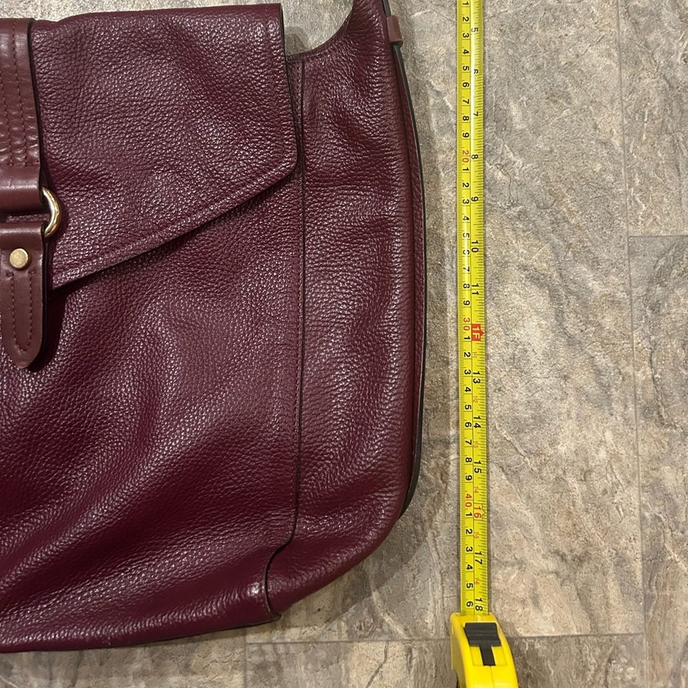 Burgundy Full Grain Leather Shoulder Bag Italy Minnelli Paris - Picture 3 of 9